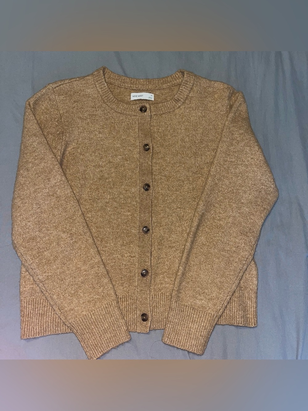 Nine West Brown Crewneck Button-Front Cardigan
